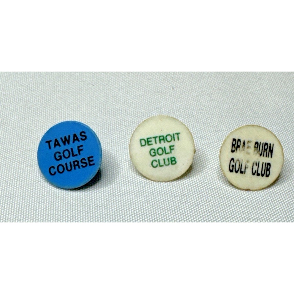 Lot of (3) Vintage Golf Club Golf Markers Plastic Detroit & Brae Burn, Tawas